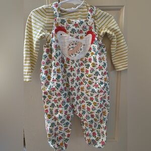 Baby Boden Floral Overalls with Chicken Appliqué